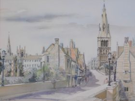 Gladys Rees Teesdale (1898-1985). St Marys from Town Bridge Stamford 1972, signed and titled to reve