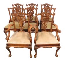 A set of eight Chippendale style dining chairs, including two carvers, with heavy carved and pierced