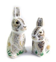 Two Royal Crown Derby porcelain rabbit paperweights, modelled as Dandelion, an exclusive for The Col