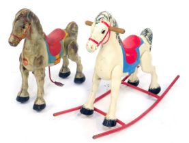 Two Mobo tin plate child's sit on horses, one with pedal action, the other with rocking horse base.