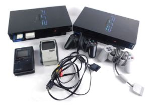 Two Sony Play Station 2, two controllers, Casio TV 430 cassette player, and a Casio TV 880 cassette