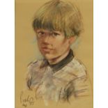 James Barker (20thC School). Figure of a boy in polo shirt, pastel, signed and dated August 85, 35cm
