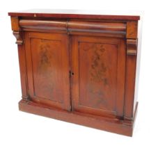 A Victorian mahogany chiffonier, with two cylinder front frieze drawers and cupboards below, enclose