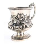 A Victorian silver Christening cup, with acanthus scroll handle and embossed floral design body, bea