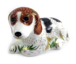 A Royal Crown Derby porcelain paperweight modelled as Belle, gold stopper and red printed marks, 5cm