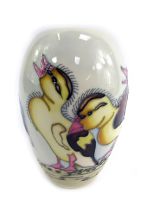 A Moorcroft Spring Ducklings vase, on a grey and blue mottled ground decorated with ducklings, signe