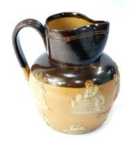 A Royal Doulton stoneware jug, decorated with tavern scenes, dogs, deer, etc., impressed marks to un