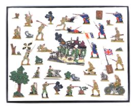 A WWI flat figure set, containing German, French, British Commonwealth soldiers and scenic pieces, b
