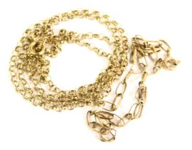 Two 9ct gold chains, comprising a 9ct gold curb link necklace, 48cm long, and a elongated curb link