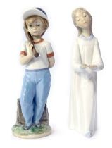 Two Lladro porcelain figures, modelled a young girl with hands raised, 21cm high. (AF), and a Lladro