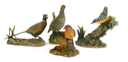 Four Border Fine Arts figure groups modelled as birds, to include robin, pheasant, etc.