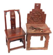 Two Chinese red lacquered Oriental chairs. (AF)