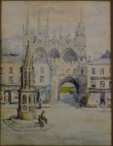 20thC School. Peterborough Cathedral and Arch, watercolour, unsigned, 22cm x 16cm, framed and glazed