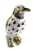 A Royal Crown Derby porcelain paperweight modelled as Song Thrush, gold stopper and red printed mark