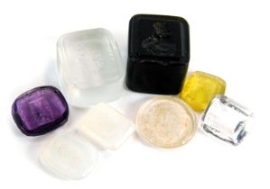 A group of seal stones, to include amethyst, citrine, topaz, moonstone, and black agate, each bearin