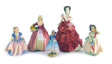 Five Royal Doulton porcelain figures, modelled as Joy HN4054, Babie, Dinky Do HN1678, Janet HN1537,