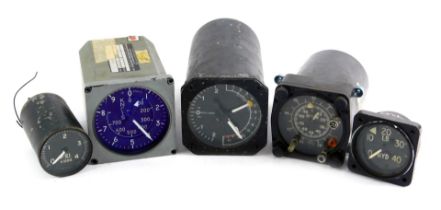 A group of assorted aviation flight dials, to include the PSI 100 dial, HYD strap, a green military
