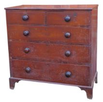 A Victorian painted pine chest, of two short and three long drawers, with knop handles on bracket