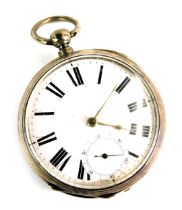 A Victorian 19thC silver pocket watch, with white enamel Roman numeric dial, silvered hands and seco