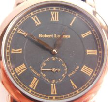 A Robert Loomes of Stamford copper finished gent's wristwatch, with a blackened face, with Roman num