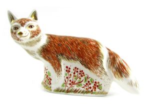 A Royal Crown Derby porcelain paperweight modelled as Mother Fox, gold stopper and grey printed mark