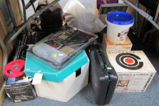 A non stick fish poacher, together with a hat box containing hat, Le Creuset fondue set, portable ga