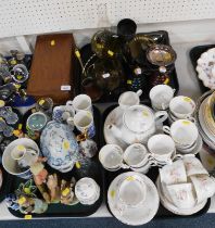 Part tea wares, to include Royal Stewart, an oak box, 33cm wide, bibles, blue and white oval dish,