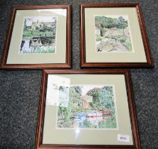 20thC School. Pen and ink studies, including river scene with moored boats, etc, indistinctly signe