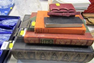 A leather bound Holy Bible, together with Works of Robert Burns volume 1, leather bound with gilt to