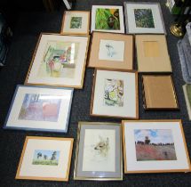 Various pictures, prints, etc., R Ellis, still life, watercolour, signed, 23cm x 30cm, etc. (a quant