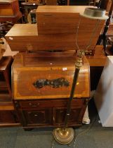 A mahogany and inlaid bureau, 102cm high, 75cm wide, 50cm deep, together with a mid century telephon