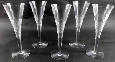 A set of five Jasper Conran Stewart Crystal wine glasses, each with an etched rim, 26cm high. (5, AF