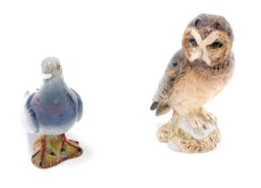 Two Beswick bird ornaments, comprising The Short Eared Owl Beneagles decanter lacking contents, 17cm