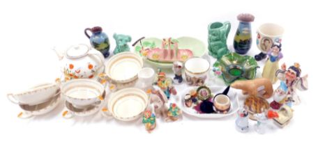 Collectors ceramics, to include Sylvac, shorter opera figure, Torquay ware, carnival glass, Carltonw
