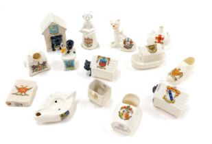 A group of crested china, comprising shoe, ark, kennels, vases, etc. (1 tray)