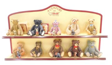 The Enzo Steiff Collection Century of Bear ornaments, comprising 1910, 1966, 1950, 1984, 1990, 1970,