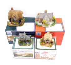 Four Lilliput Lane cottages, comprising The Toy Box, Nutkin Cottage, Strawberry Teas and Village Sch