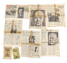 Ephemera. Daily Express and other newspapers recording the death of Winston Churchill, an album Des
