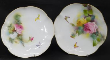 Two Royal Worcester cabinet plates, each with a fluted border with gilt highlights, and transfer pri