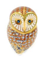 A Royal Crown Derby owl paperweight, with silvered stopper, 11cm high.