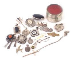 A collection of silver and other jewellery, comprising a powder box, various Victorian and Edwardian