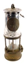 A Protector Lamp and Lighting Company Eccles miner's lamp, in stainless steel and brass, numbered 35