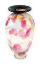 An Adam Aaronson Tin Mill Studio of London Art Glass vase, of blown internal design with yellow swir