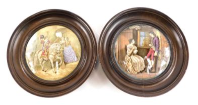 A pair of 19thC Prattware pot lids, comprising Consent She Replied if you Promise, 15cm wide, and a