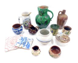 19thC and later ceramics, comprising Torquay wares, Campolide jar, Prattware pot lid, painted cerami