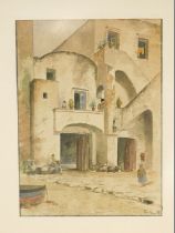 Hugo Teitz (Continental, 19thC). Mediterranean fishing village, watercolour, signed, dated '86, 34.5