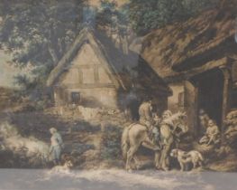 After George Morland. The Door of the Village Inn, coloured engraving print by W Ward, published by