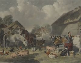 After JF Herring. An English Farmyard, coloured engraving, 67cm x 93cm.