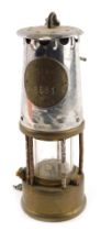 A Protector Lamp and Lighting Company Eccles miner's lamp, in stainless steel and brass, numbered 35