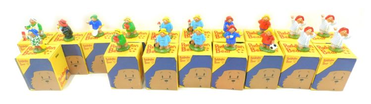 Eighteen Coalport characters Paddington Bear figures, comprising four Sleepy Head, two Penalty Kick,
